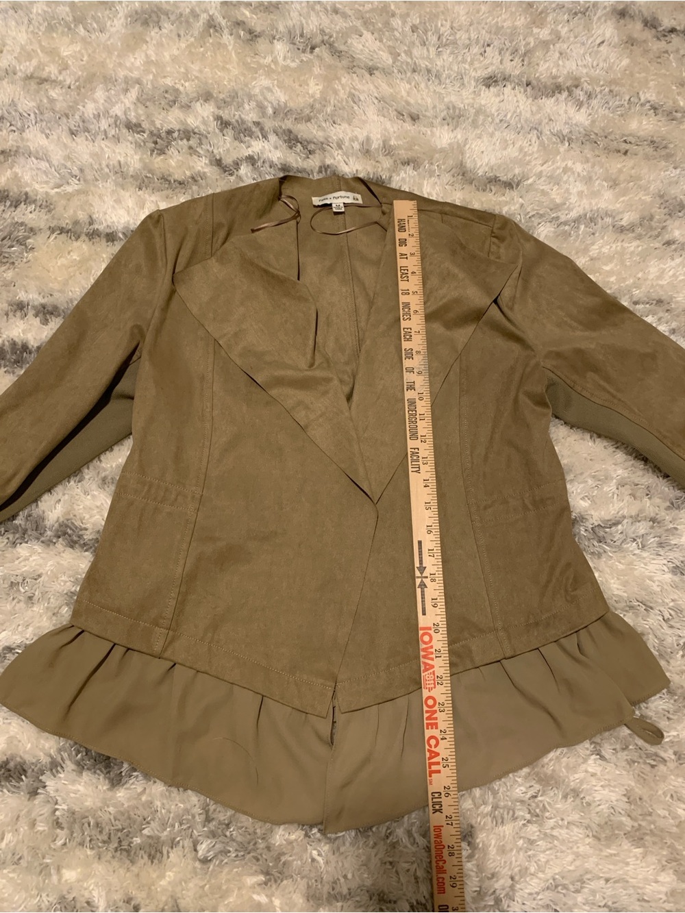 Draped Olive Waterfall Ruffle Jacket - Picture 8 of 8